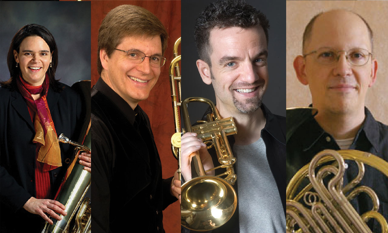 From left: Deanna Swoboda (tuba), Brad Edwards (trombone), Joe Burgstaller (trumpet), and John Ericson (horn)
