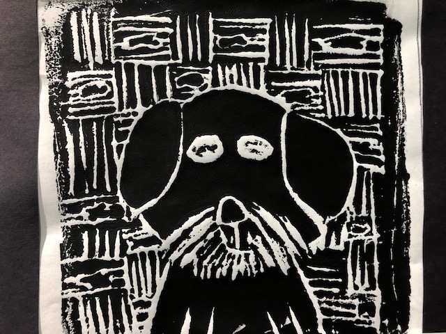 black and white painting of a dog
