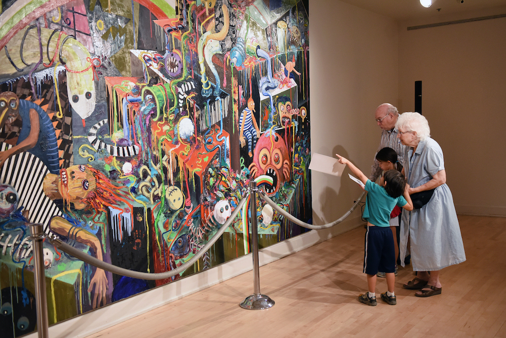 Grandparents and their grandchildren enjoy artwork together at the ASU Art Museum