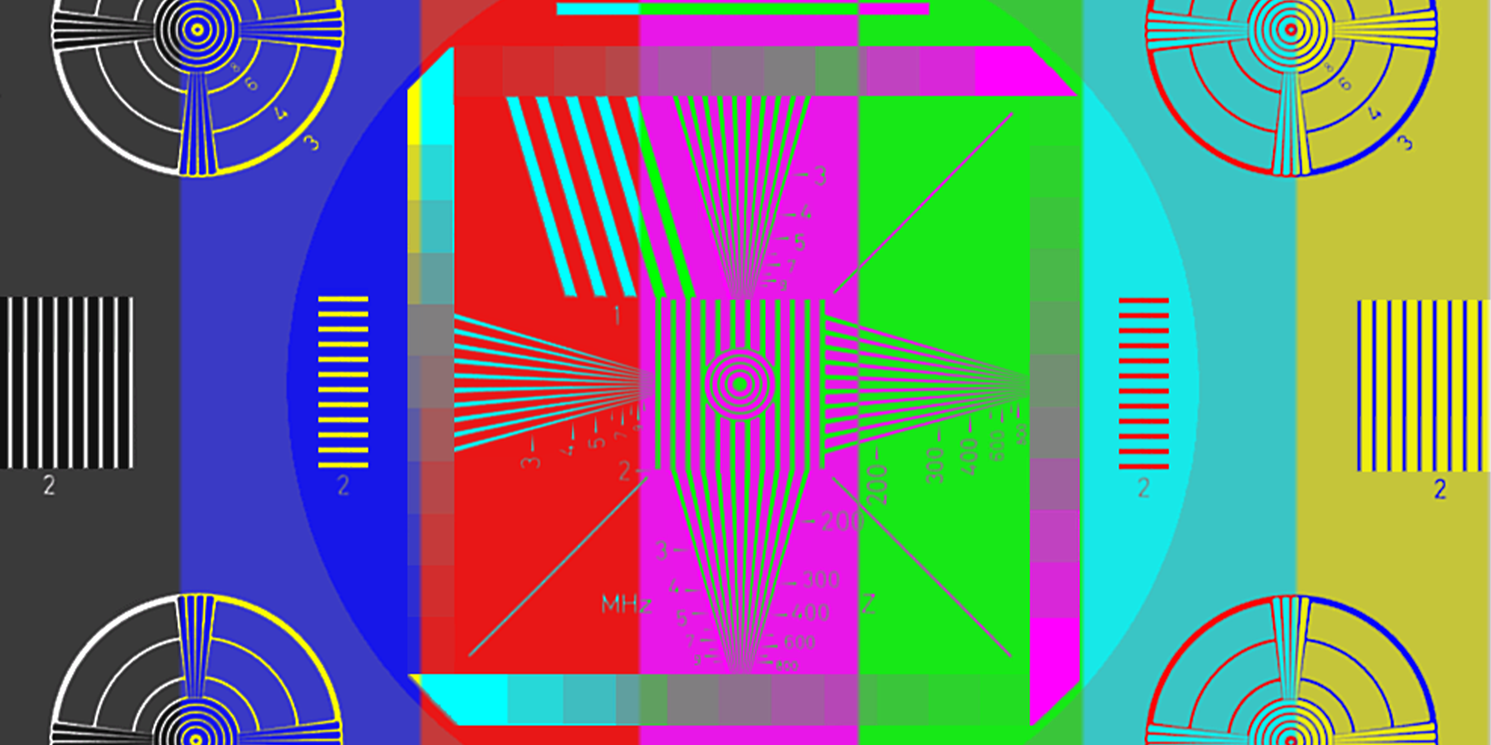 A tv test pattern with bright colors