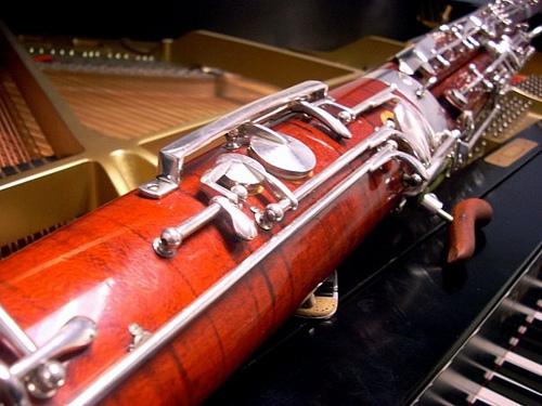 Stock photo of a bassoon on a piano