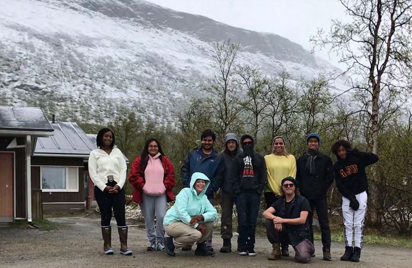 students and faculty pictured at the Kilpisjärvi Biological Research Station in the far north of Finland