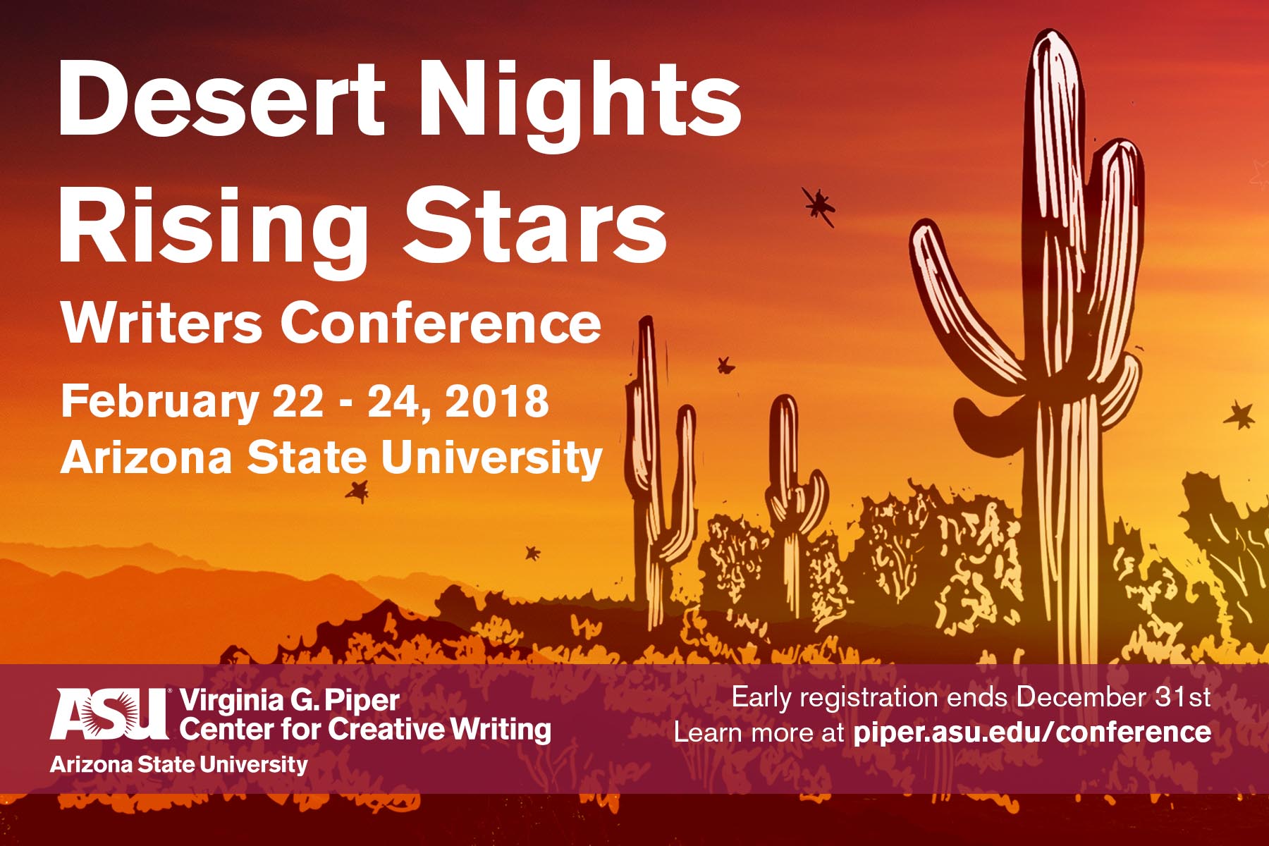 Flier for the 2018 Desert Nights Rising Stars Writers Conference