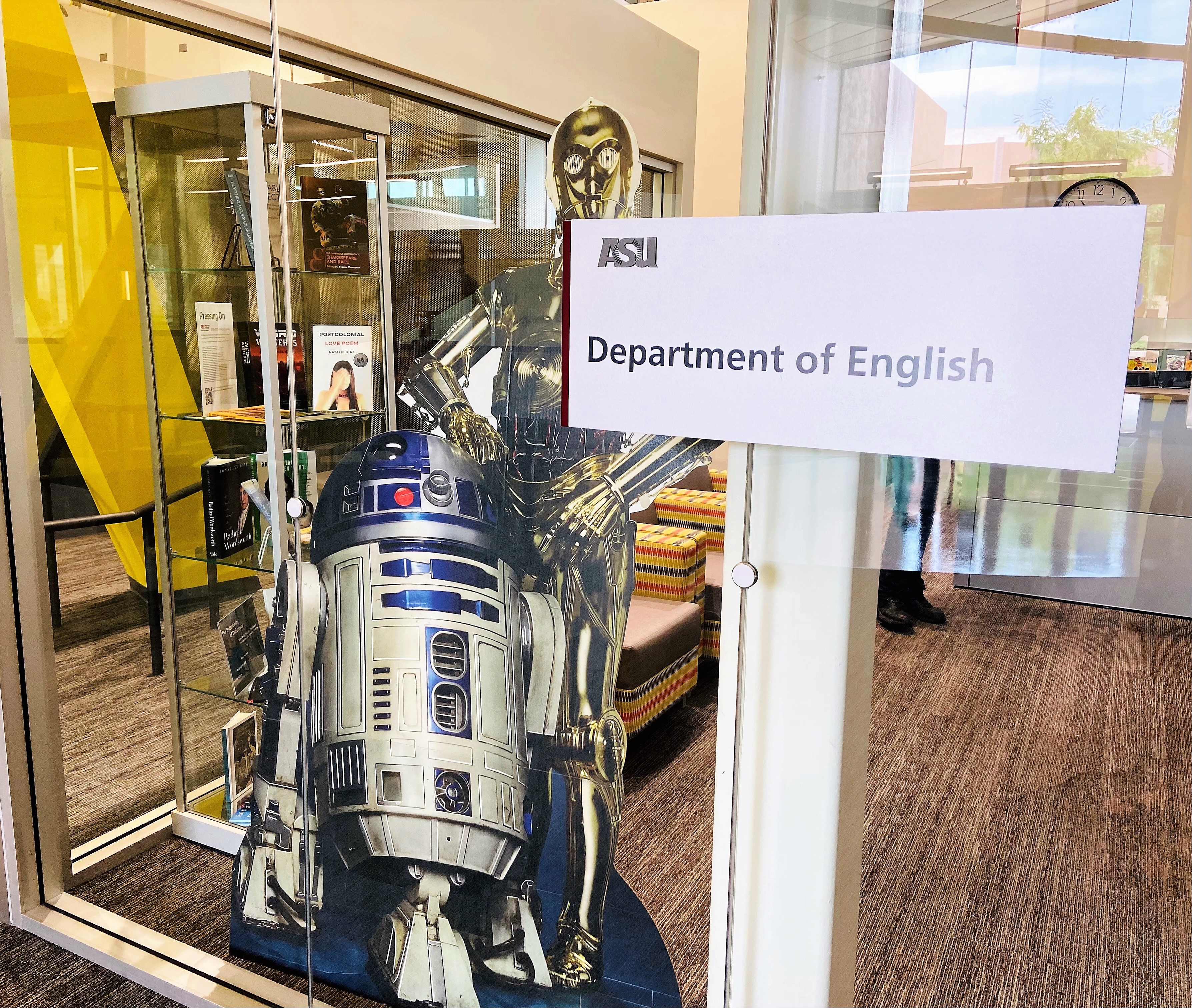 Droids from "Star Wars" greet visitors to the ASU English main office / Photo by Kristen LaRue-Sandler