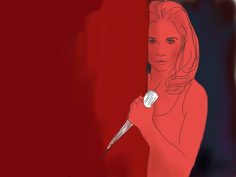 Image of Buffy the Vampire Slayer wielding a stake against a red background