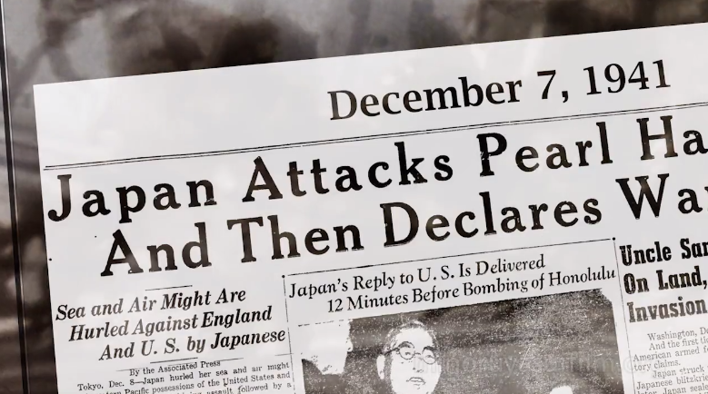 screenshot of Pearl Harbor attack newspaper headline