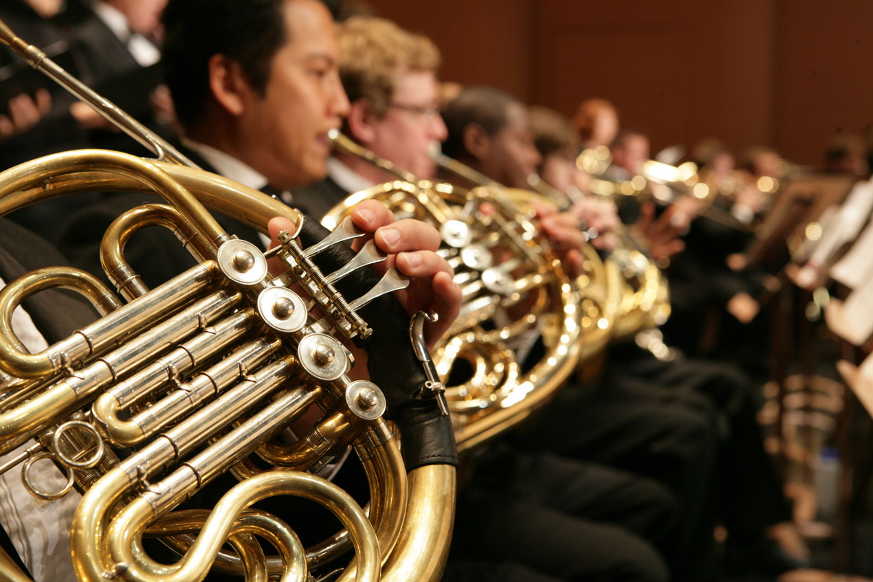 Photo of a horn ensemble performance