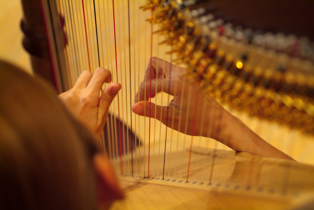 Stock photo of a harp performance