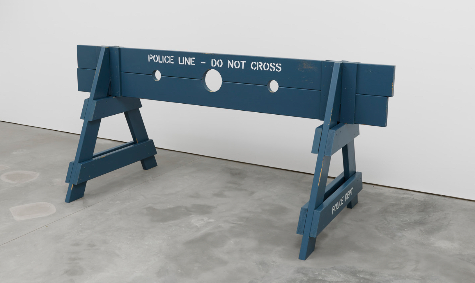 Image credit: Hugh Hayden, “Pillory,” 2020. Milk paint on cedar with stainless steel hardware and locks, 44 x 96 x 42 inches. 