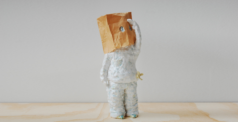Image credit: Kumie Tsuda, “I can't say who I am,” Ceramic and paper bag, 15 3/8 x 6 1/4 x 7 1/8 inches, 2013, Courtesy of artist and Rena Bransten Gallery.
