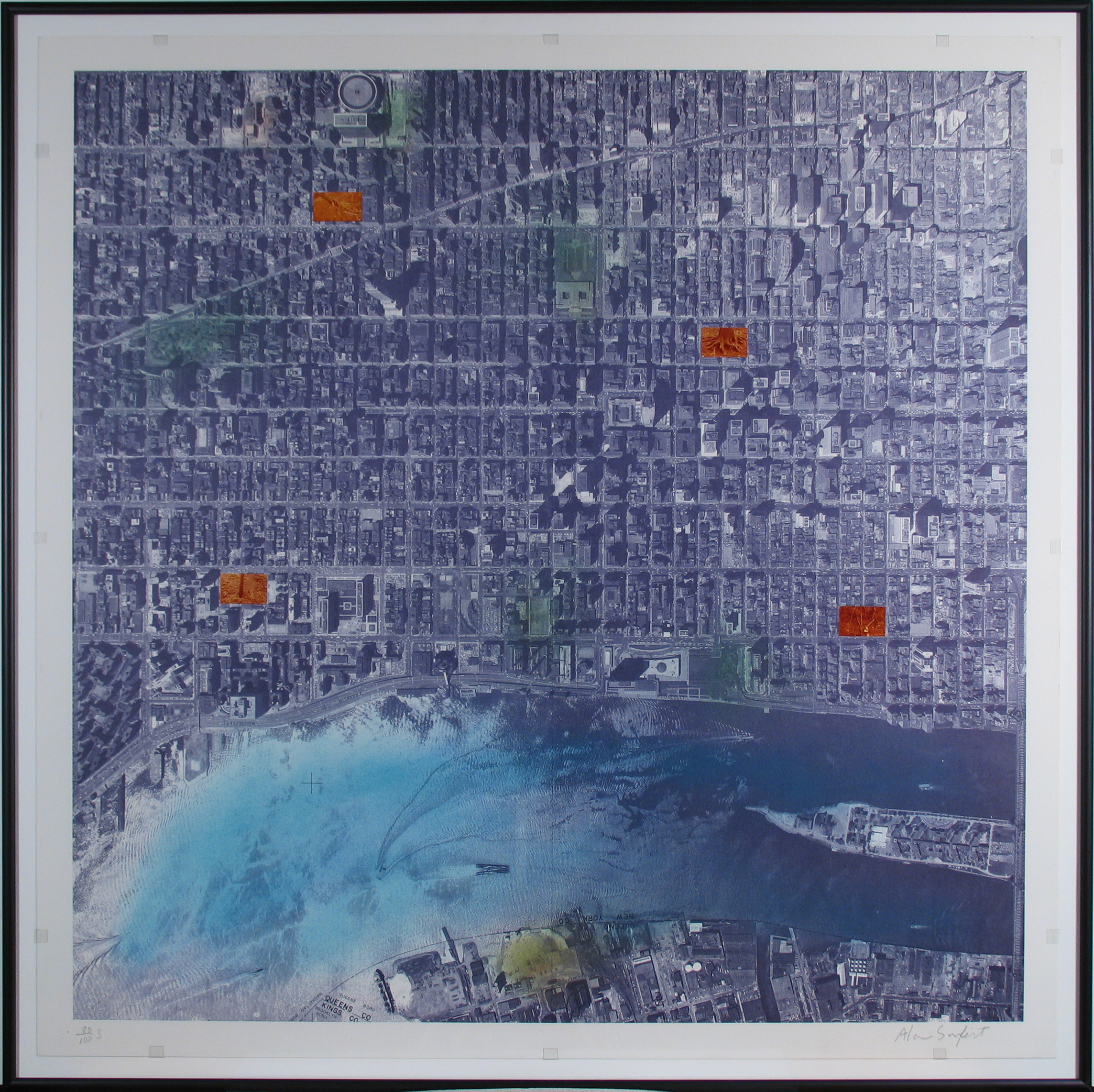Alan Sonfist, "Views of New York City: Ancient and Contemporary." Serigraph, 26.25 x 26.25 in. Gift of Kimberly Cramer