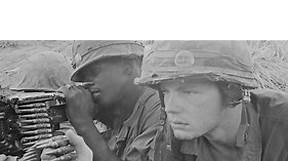 Black and white photo of two soldiers in Vietnam