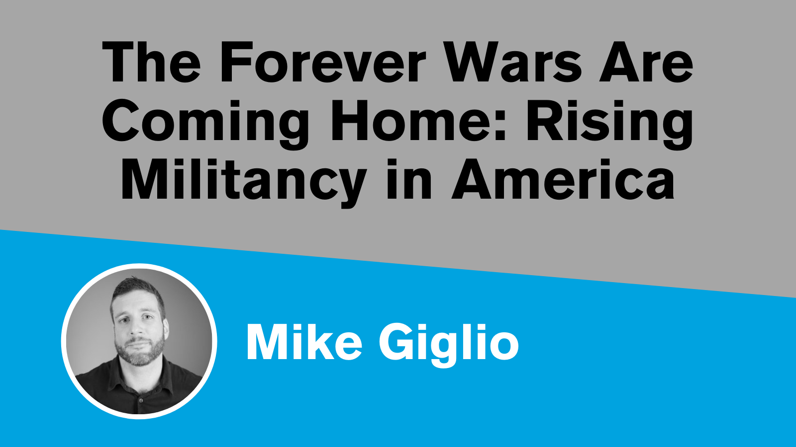 Photo with the title of the event and a photo of Mike Giglio