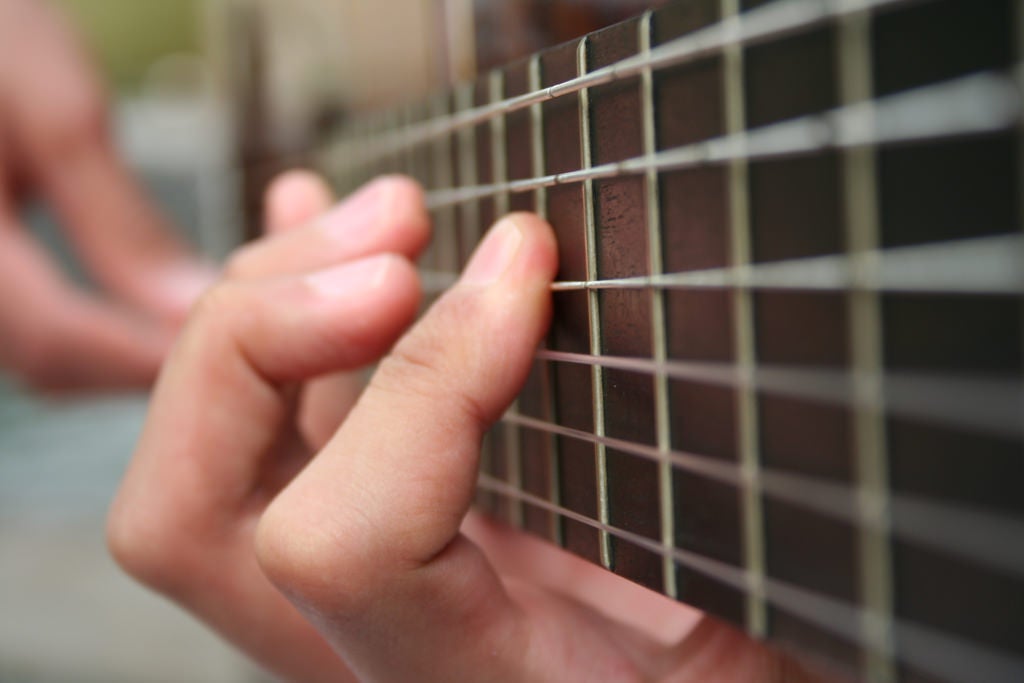 Closeup photo of guitarist performing