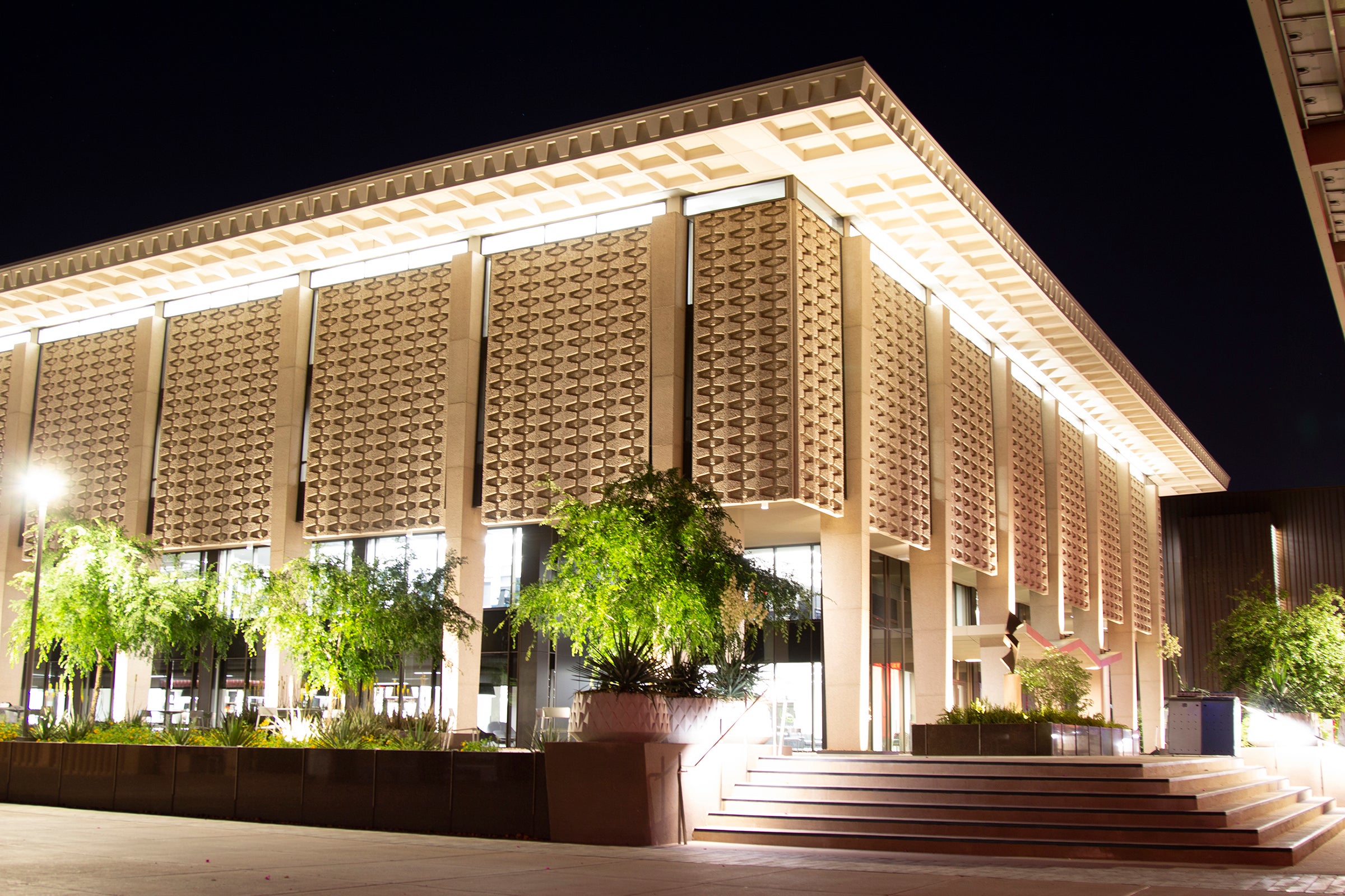 Exterior of Hayden Library at night