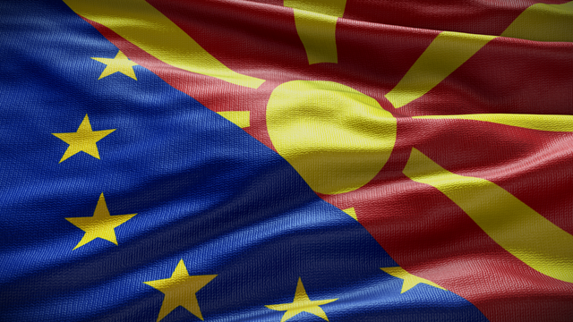 North Macedonia and European Union flags